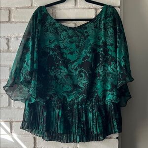 Elegant Green and Black Printed Chiffon Women's Top size 20 women’s blouse